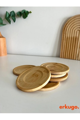 6 Adet Yuvarlak Bambu Çay Tabağı, Bardak Altlığı, Fincan Tabağı Bambu