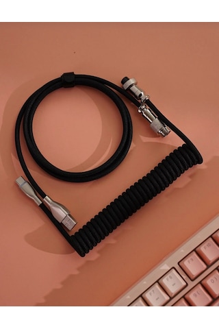Mekanik Klavyeler İle Uyumlu Coiled Cable- Örgülü Sarmal Type-c Klavye Kablosu Black