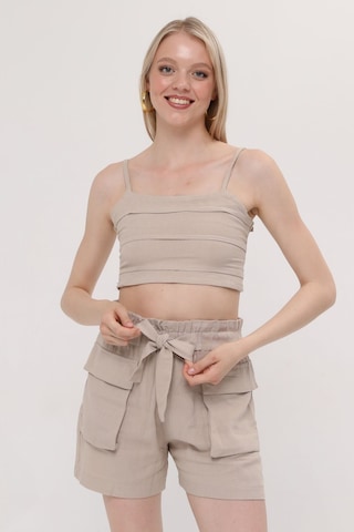 Hgfashion İkli Crop Şort Takımı Bej Rengi Bej