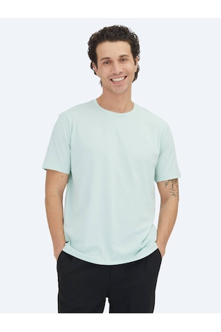 Kip Açık Yeşil Düz Bisiklet Yaka %100 Pamuk T-shirt Açık Yeşil
