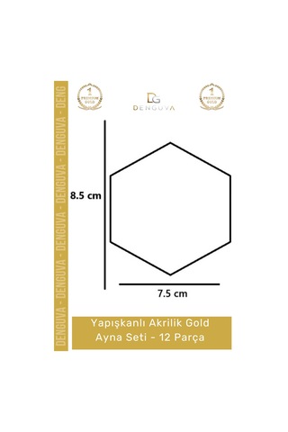 Goldayna Dekoratif Altıgen Modern Duvar Dekoru Tasarım Yapışkanlı Akrilik Gold Ayna Seti - 12 Adet Çok Renkli