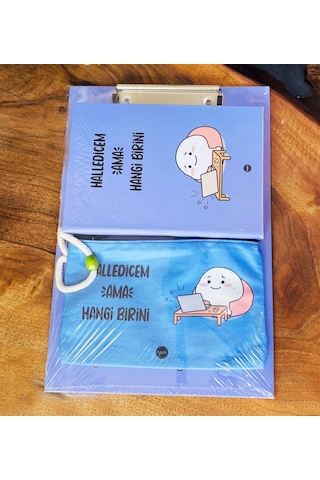 Halledicem Ama Hangi Birini Tasarımlı Sekreterlik Defter Ve Kalemlik Kırtasiye Seti Mavi