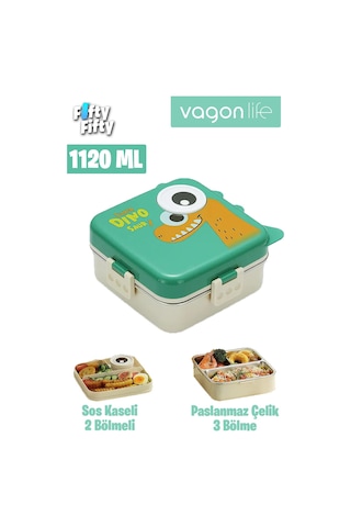 Vagonlife Lunch Box 1120 Ml Sızdırmaz,karışmaz Üç Bölmeli Sos Kaseli Yeni Nesil Sefer Tası-fflbox10082 Yeşil