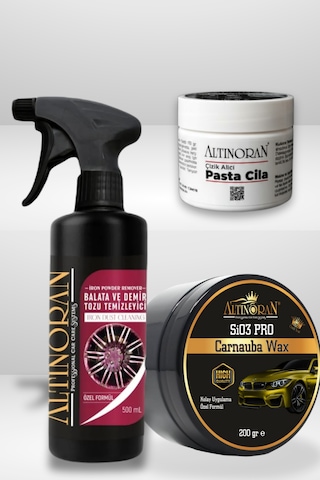 Altınoran Profesyonel Boya Koruma Seti - Demir Tozu Sökücü + Çizik Giderici Pasta Cila + Sio3 Pro Seramik Wax