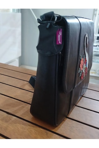 Durush Collection Tasarım, El İşlemeli Büyük Boy Gerçek Deri Çanta Siyah