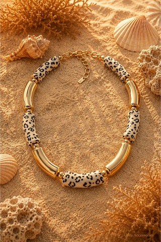 Leopar Gold Uyumlu Kemik Çelik Kolye Altın