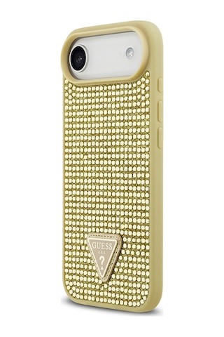 Apple Uyumlu iPhone 17 Air Kılıf Guess Lisanslı Taşlı Arka Yüzey Üçgen Logolu Kapak Gold