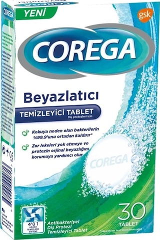 Corega Beyazlatıcı Diş Protezi Temizleyici Tablet 30'lu x 3 Paket