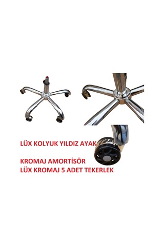 Kromaj Metal Yıldız Ayak Tekerlekli Amortisörlü Ofis Büro Çalışma