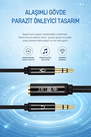 1 Dişi 2 Erkek 3.5mm Aux Kulaklık Ve Mikrofon Ses Ayırıcı Kablo - 1x 3.5mm Dişi To Erkek 2x 3.5mm Siyah