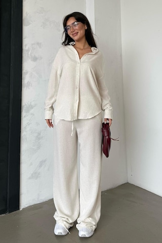 Madmext Karmelanj Keten Kadın Gömlek Pantolon İkili Takım Mg2356 Karmelanj