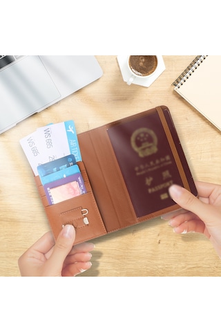 Micflip K02 İos Cihazlar İçin Findmy Özellikli Pasaport Kart Ve Sim Bölmeli Deri Cüzdan Kahverengi