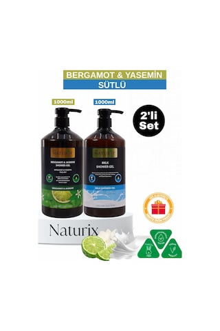 Bergamot Yasemin & Sütlü Duş Jeli 2'li Set Nemlendirici Ve Ferahlatıcı Bakım - 2x1000ml Bergamot - Yasemin
