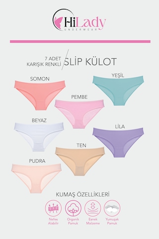 Kadın Külot 7 Li Paket Likralı Soft, Ve, Siyah, Renkler Pamuklu, Yumuşak,külot Beyaz-Ten