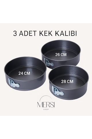 3'lü Kelepçeli Kek Kalıbı Seti Yanmaz Yapışmaz Metal Cheesecake Pasta Pişirme Kalıbı Seti Sİyah