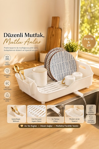 Porsima Akl-060 Beyaz Lüks Tabaklık Bulaşıklık Su Akıtma Kanallı Beyaz