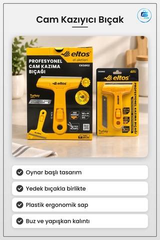 Cam Kazıyıcı Bıçak Oynar Başlı Plastik Saplı Yedek Bıçaklı Buz Ka Çok Renkli