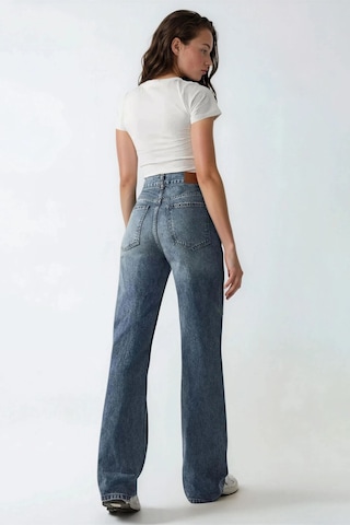 Hiccup Yüksek Bel Düz Paça Kot Pantolon Orta Mavi Denim