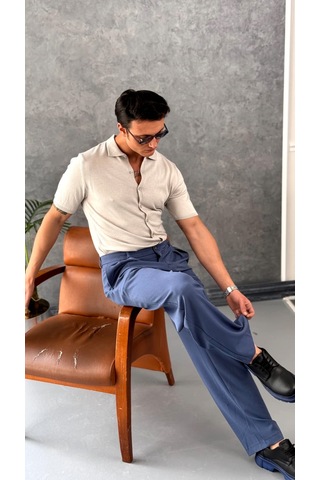 Modefendi Slim Fit Polo Yaka Triko Pamuk Kısa Kollu Gömlek Beyaz