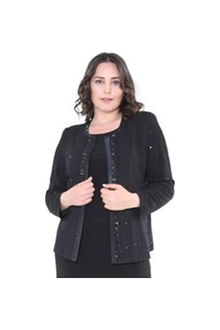 Ladies First Büyük Beden 3115 Siyah Ceket+Atlet Abiye Ikili Takım