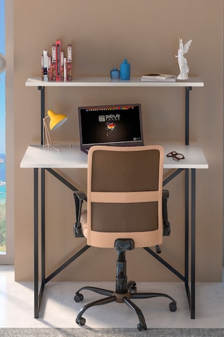 Çalışma Masası Raf Kitaplık Çok Amaçlı Ofis Masa Beyaz