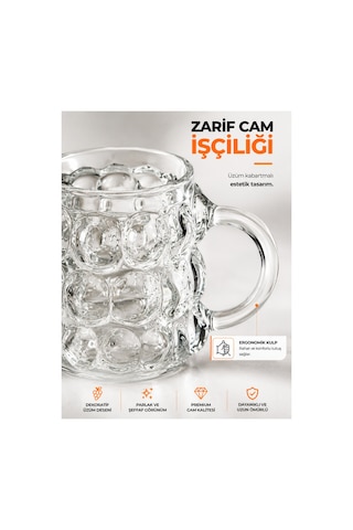 Kulplu Üzüm Desenli Cam Kahve Yanı Bardak 6'lı Set Türk Kahvesi Ve Espresso Su Bardağı Şeffaf