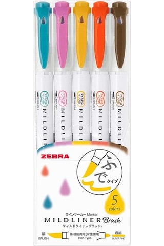 Zebra Mildliner Fırça Uçlu Fosforlu Kalem 5li Wft8 5crc Model 3 Çok Renkli