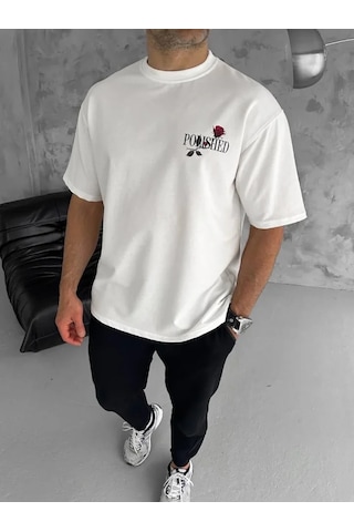Modi Unisex Bisiklet Yaka Baskılı Oversize T-shirt - Beyaz - Mymg180521
