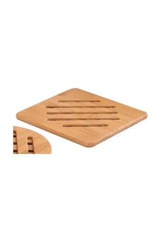 Bambu Nihale, Kare Şekilli, Çizgili Tasarım, Ahşap Malzeme, Tencere Tava Altlığı, 17 Cm, Nemli Bezle Silinebilir Diğer