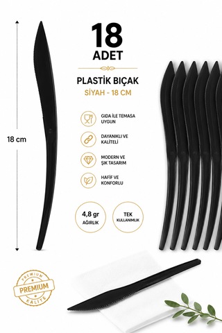 Plastik Bıçak Siyah 4,8 Gr Modern Lüks 18'adet