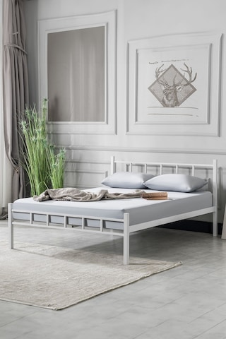 Evgerevgereçleri K90 Beyaz Metal Karyola Çift Kişilik Yataksız (512896913)