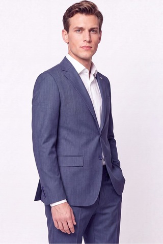 Efor Slim Fit Mono Yaka Çift Yırtmaç Yünlü İndigo Takım Elbise Tk 949