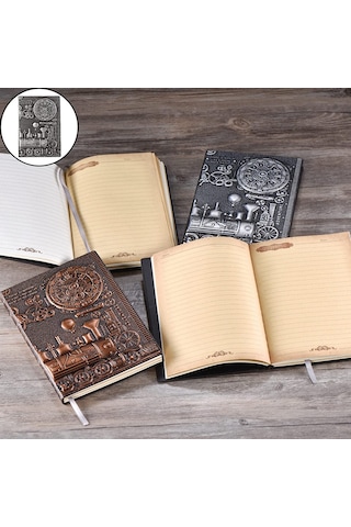 Hediyelik Gümüş Tren Kabartmalı Deri Defter