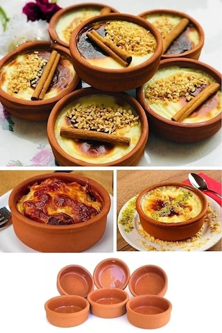 6'lı Sütlaç Çömlek Kase Seti 11 Cm Güveç Kase, Toprak Sufle Kabı, Fırın Kasesi, Doğal Toprak Kase Toprak