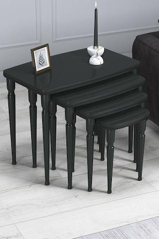 Imaj Mdf Ve Lake Boya, Antrasit 4lü Zigon Sehpa Takımı, Antrasit Gürgen Ayaklar Antrasit