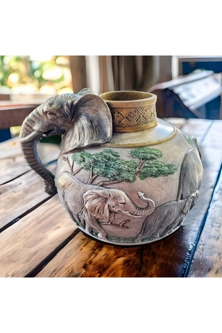 Fil Figürlü Vazo Bej Eskıtme 32 X 27