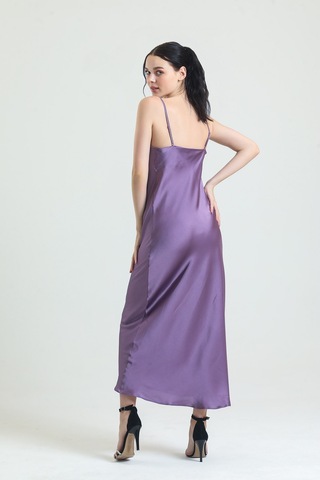 Magic Form 9790 Kadın Lila Degaje Yaka Krep Saten Uzun Gecelik Lila