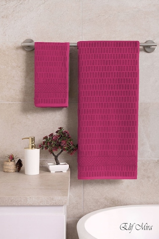 Banyo Havlu Seti %100 Pamuk 2 Parça 50 90 + 90 150 Cm Soft Comfort Vişne