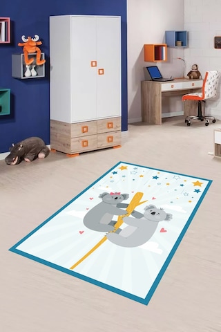 Dijital Baskılı Sevimli Koala Anne Ve Bebek Dekoratif Yıkanabilir Kaymaz Taban Çocuk Halısı Çok Renkli