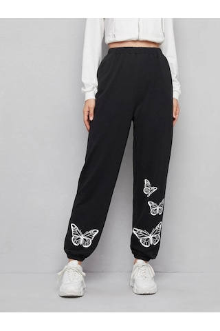 Unity Çiçek Desenli Jogger Pantolon Siyah