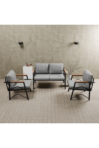 Mb Garden Furnıture Simetri Model, Balkon, Bahçe, Cafe, Metal Koltuk Takımı, Bahçe Takımı , Çay Seti, 2+1+1 Süngerli Açik Gri