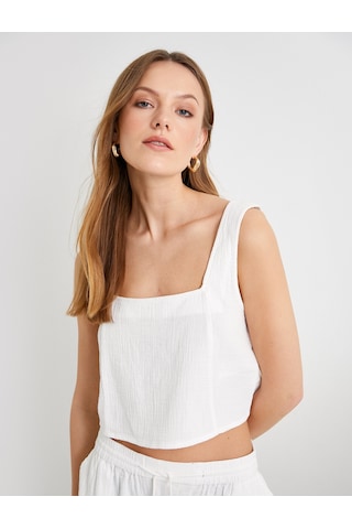 Koton Crop Atlet Kare Yaka Kalın Askılı Pamuklu Beyaz 4sak30021pw Beyaz