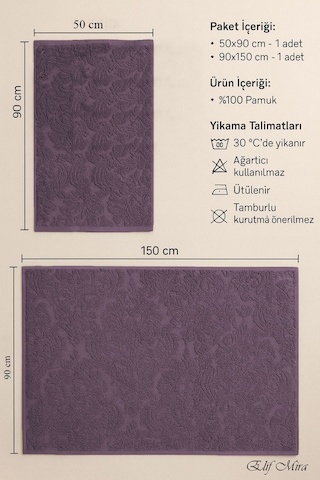 Banyo & Yüz Havlusu Seti %100 Pamuk 90x150 + 50x90 Cm Amorivy Mor
