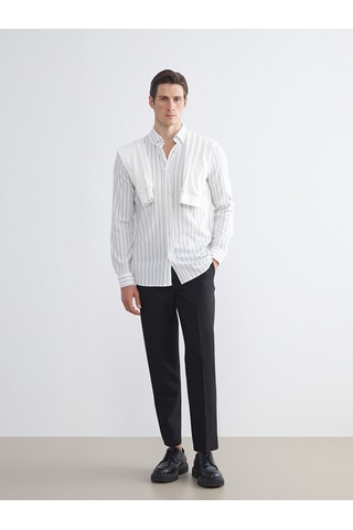Lcw Vision Ekru Slim Fit Uzun Kollu Çizgili Erkek Gömlek