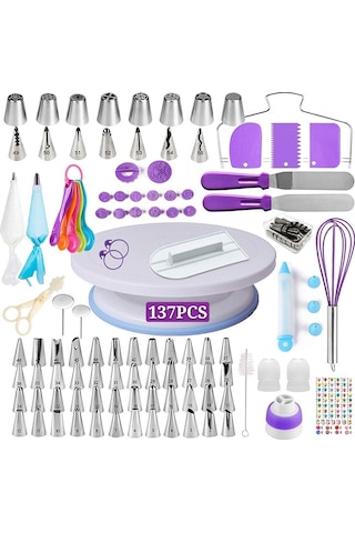 Sones 137'si 1 Arada Pasta Döner Tablası Seti Süsleme Ağzı Süsleme Çantası Pişirme Aracı