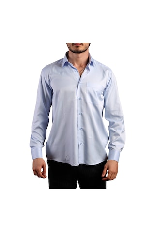Dicotto Mavi Büyük Beden Rahat Kesim Micro Kumaş Kol Düğmeli Regular Fit Erkek Gömlek - 190-4 001