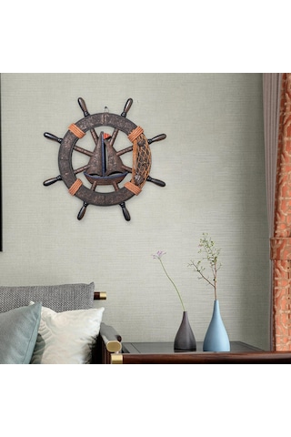 Homyl Tekne Dümen Duvar Heykel Otel Asılı Fileli-45xx4x45cm