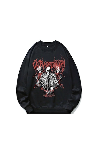 Adrift Romwe Guys Letter Skull Graphic Sweatshirt Siyah Siyah