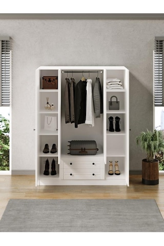 Kuzeylife Elegante Modern Tasarımlı Membran Kapaklı 4 Kapılı Gardırop (52cm Derinlik)