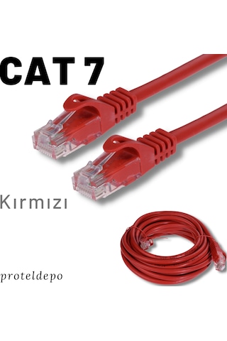 Irenis CAT7 Kablo Ethernet Network İnternet Lan Ağ Kablosu 15 M-Kırmızı